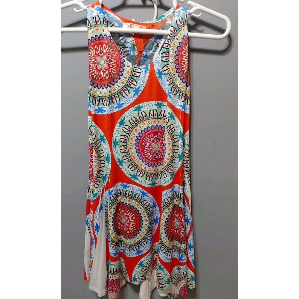 Whimsical Sleeveless Dress One Size Red Sparkly Gemstones  Lace Flowy Twirly Art